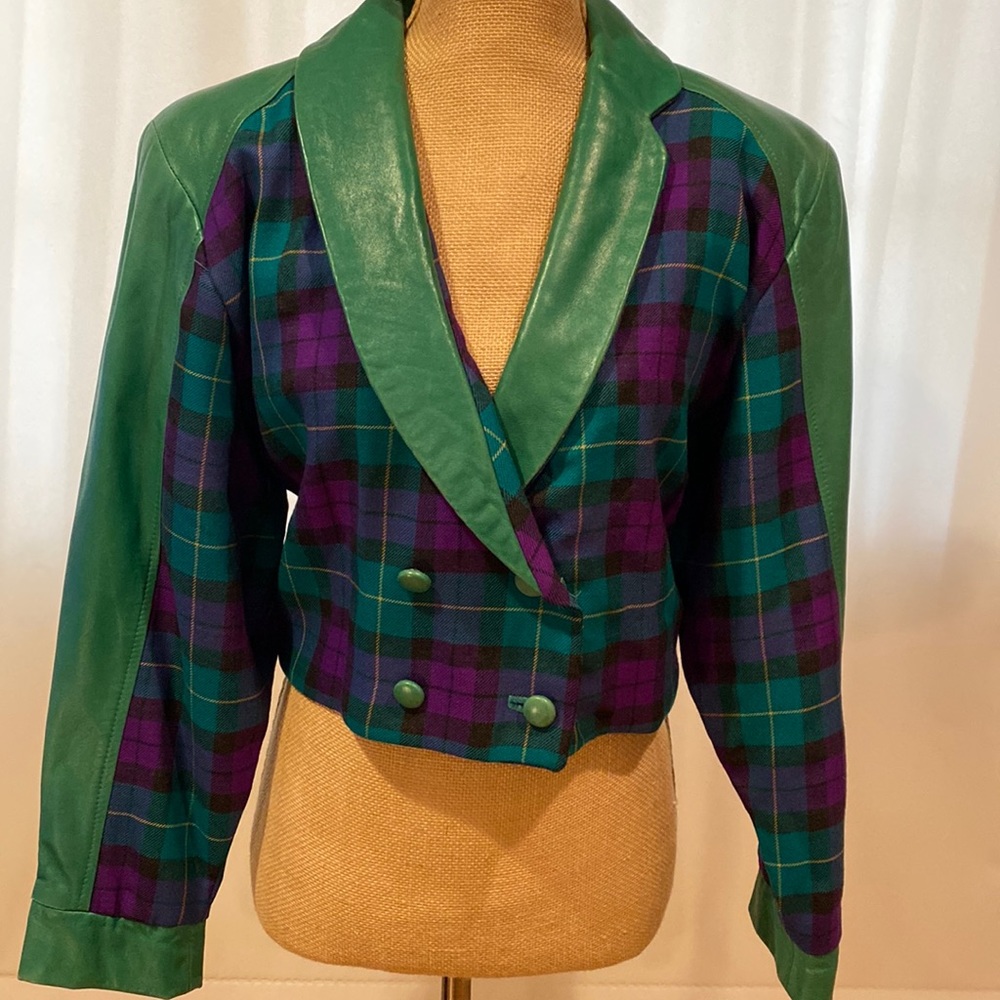 Augustina fabulous vintage jacket, combination of leather and wool, size 6